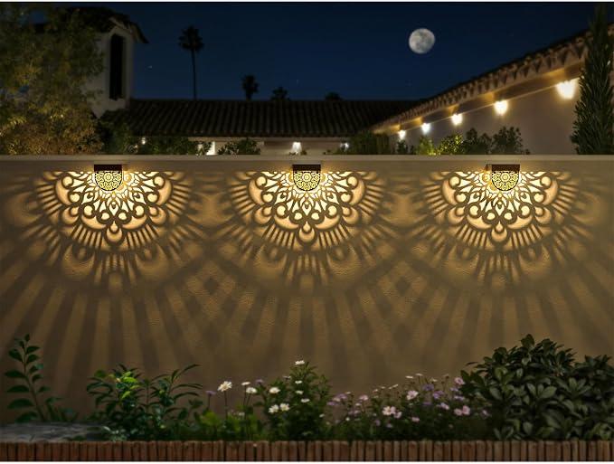 6 Pack Solar Fence Lights Outdoor Wall Lights Gold Plastic Solar Powered Deck - Image 3