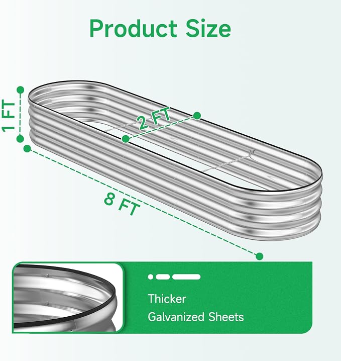 GreatBuddy Galvanized Raised Garden Bed 8×2×1ft, Easy Assembly Outdoor Metal - Image 5
