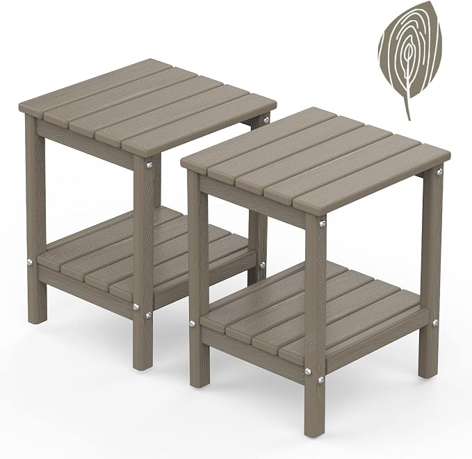 GREENVINES Adirondack-Outdoor-Side-Table | Set of 2 | Wood Grain | 14 x 13 by GreenVines