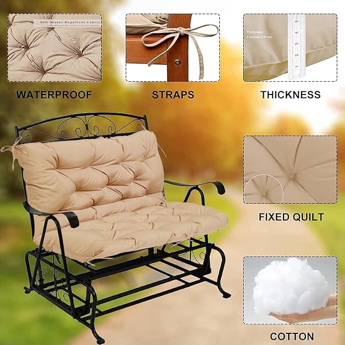Swing Cushion Replacement Outdoor Porch Waterproof Bench Cushion 2-3 Seater - Image 2