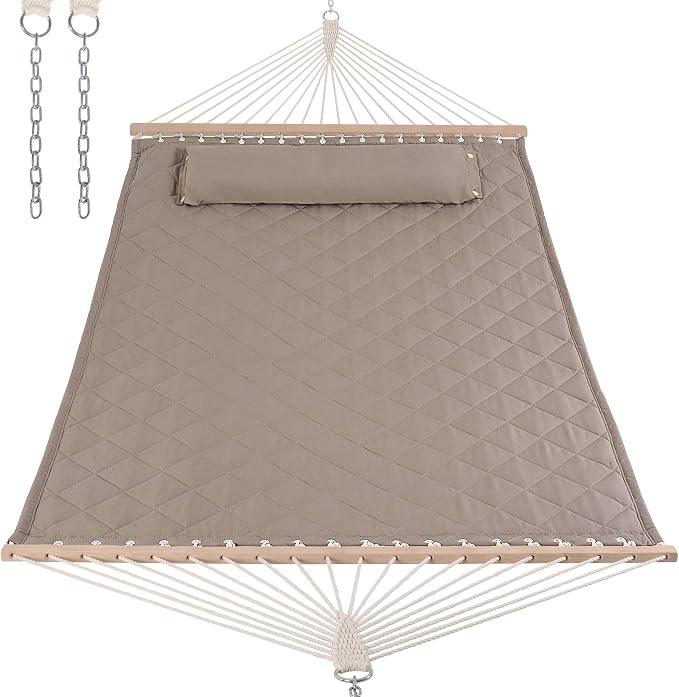 ANOW Double Hammock with Spreader Bars and Detachable Pillow, 2 Person Hammock by ANOW