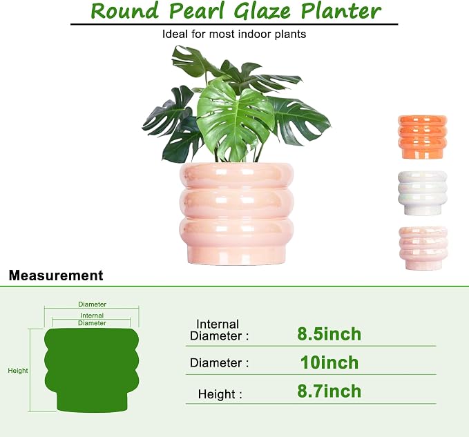 10 inch Ceramic Plant Pots for Indoor Plants, Rainbow Pearl Glaze Planter - Image 2