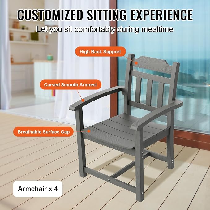 VEVOR Outdoor HIPS Patio Dining Set, 5 Pieces Patio Table and Chairs Set - Image 5