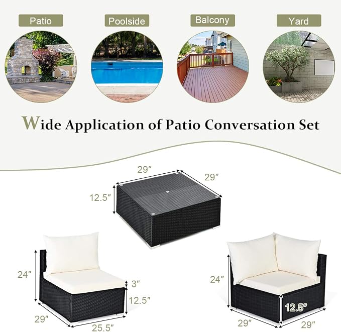 Tangkula 7-Piece Patio Furniture Set, Outdoor Sectional Sofa w/Pillows & - Image 6
