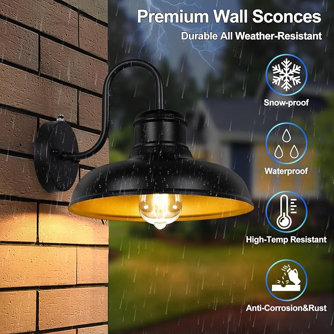 TOBUSA 2-Pack Dusk to Dawn Outdoor Wall Light Fixtures, Waterproof Farmhouse - Image 3