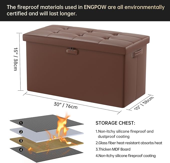 ENGPOW Storage Ottoman Bench, Fireproof Folding Bench - Image 2