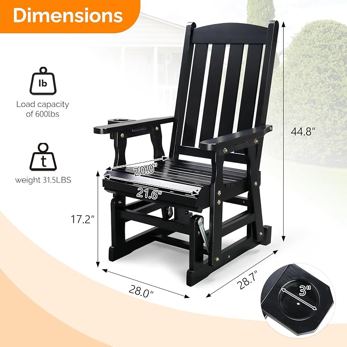 VINGLI Outdoor Glider Chair Wood Patio Glider - Image 3
