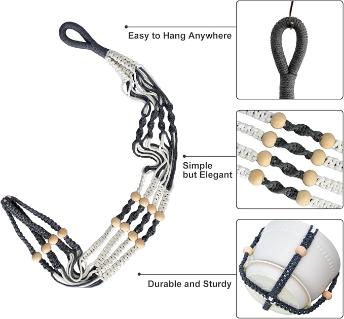 Macrame Plant Hanger with Pot, 3 Set Hanging Planters - Image 3