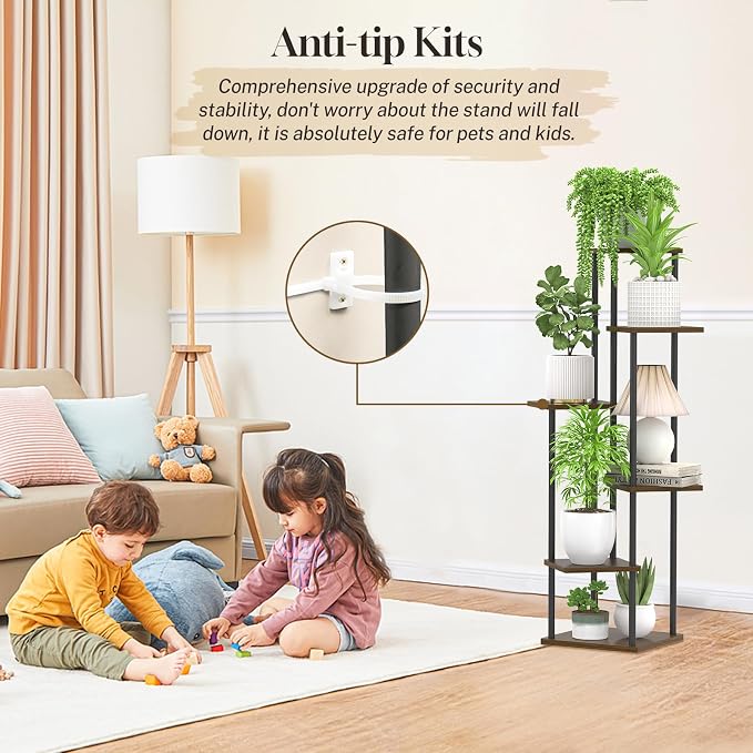 6 Tier Plant Stand Indoor Outdoor, Tall Metal Wood Muti-Level Planter Shelf - Image 4