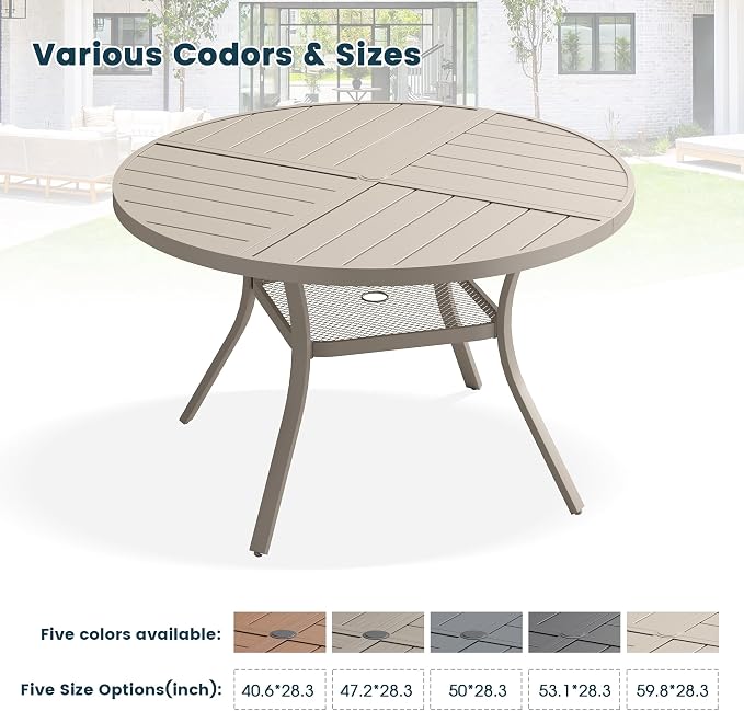 Patio Dining Table for 4, Round Metal Outdoor Table - Image 7