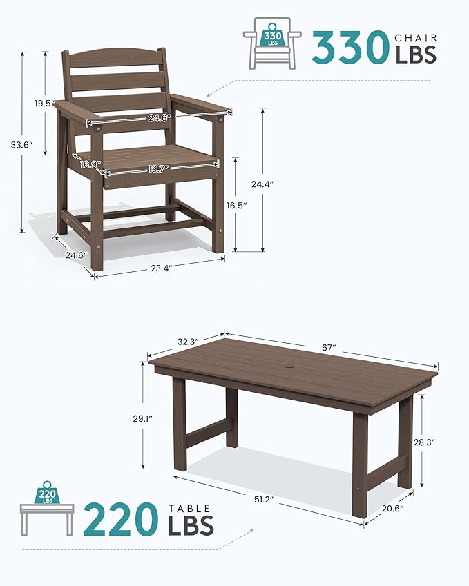 SERWALL 7-Piece Patio Dining Table Sets, Outdoor HDPE Dining Furniture Set - Image 4