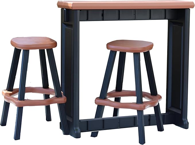 Single Bar Set Includes 2 Barstools Redwood Top & Black Base Ideal by LeisureAccents