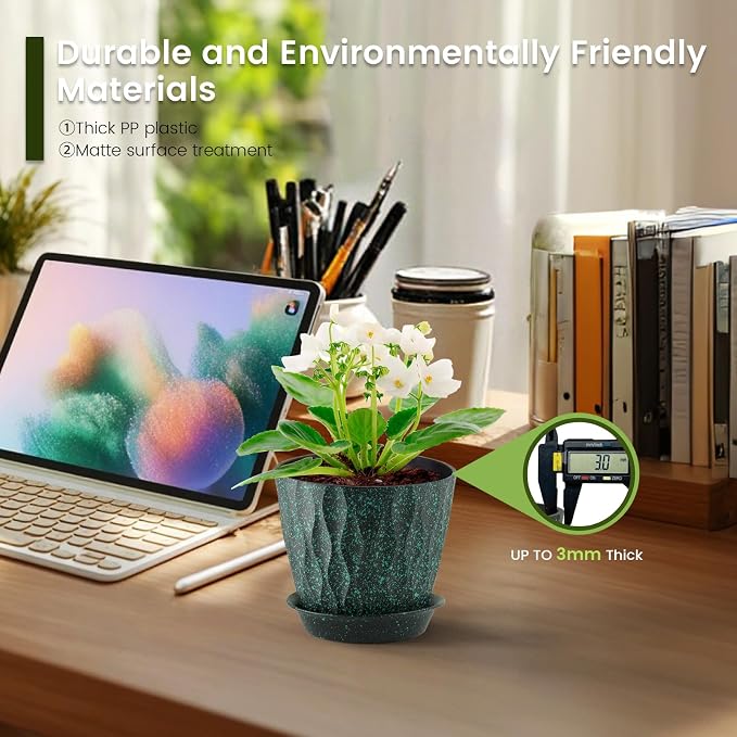 5 inch Plant Pots for Indoor Outdoor Plants, 6 Pack Thick Nursery Pots - Image 5