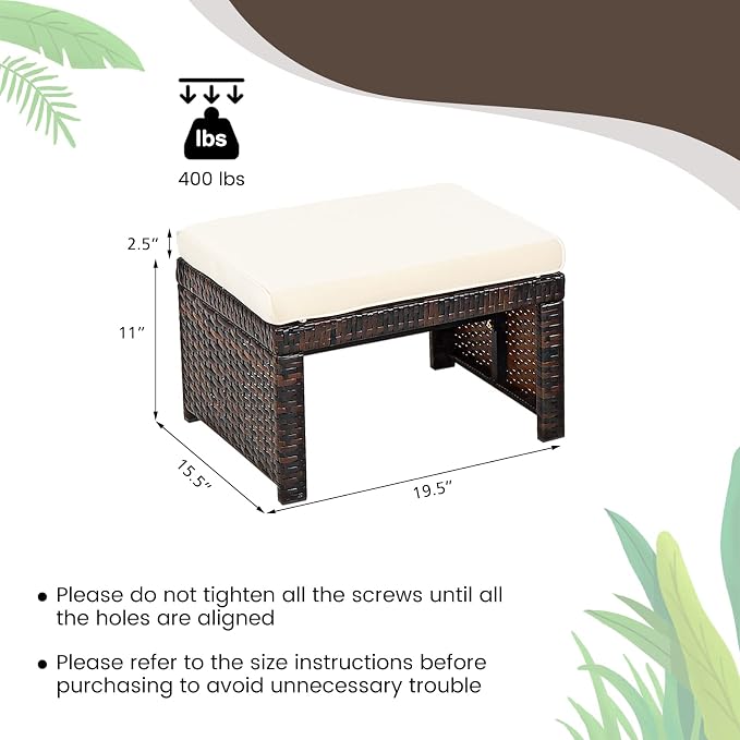 Nightcore 2-Piece Outdoor Wicker Ottomans, Outdoor Foot Rest Seat - Image 3