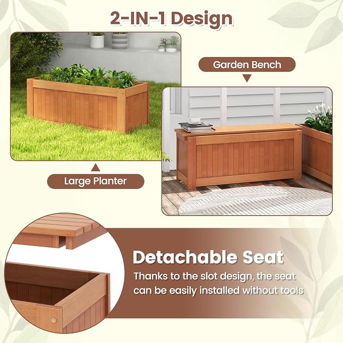 Giantex 2-in-1 Outdoor Bench, Wood Raised Garden Bed - Image 4