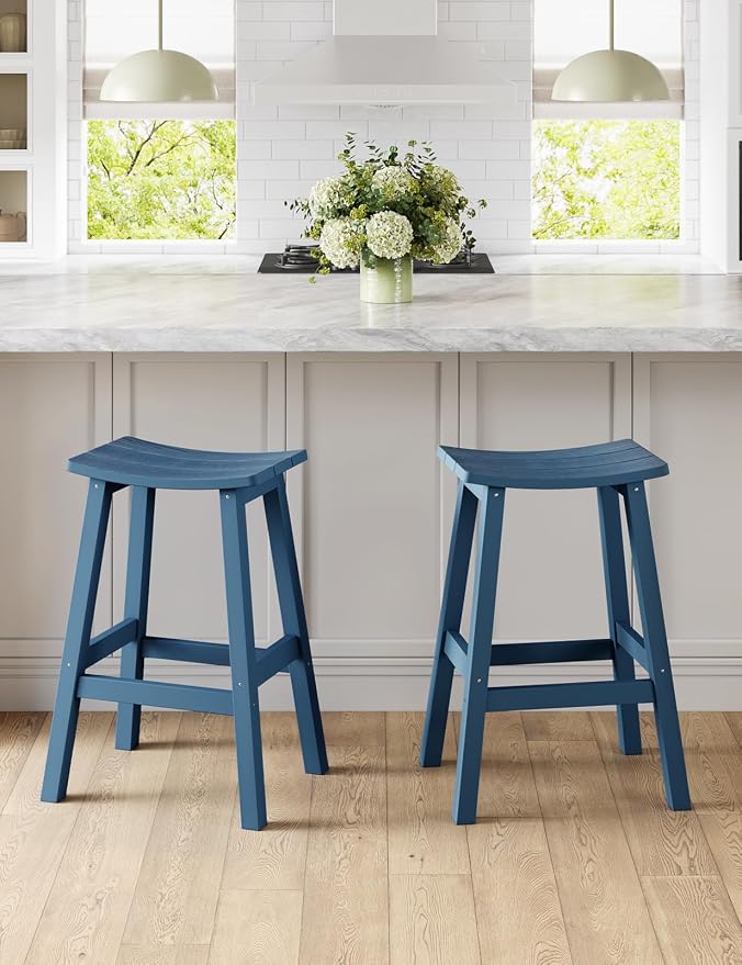 Weatherproof Bar Stools Set of 2, Saddle Seat, Bar Height Stools - Image 4
