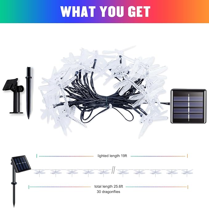 JMEXSUSS Dragonfly Solar String Lights Outdoor, 25.6FT 30 LED Waterproof Solar - Image 6
