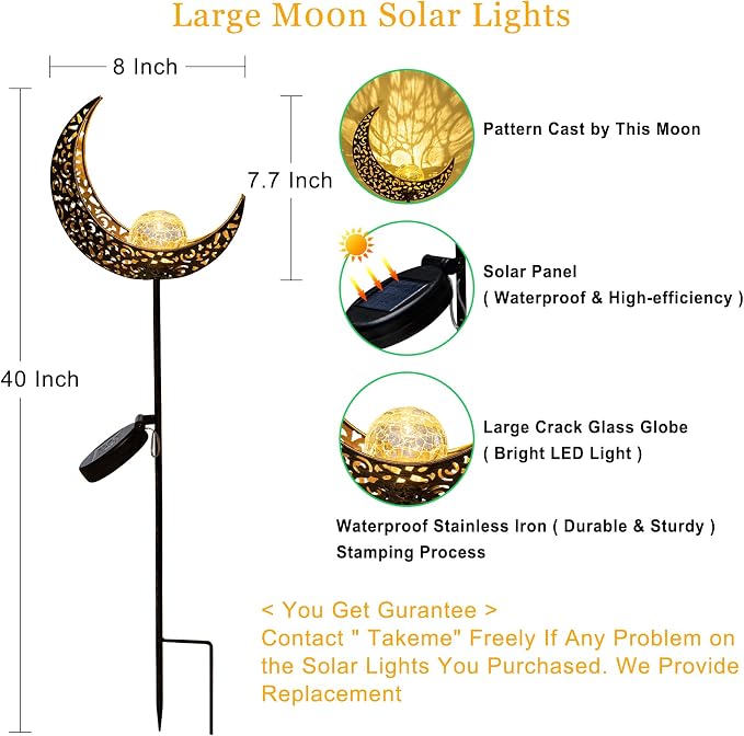 TAKE ME Moon Solar Lights for Women Garden Outdoor Decor Waterproof Metal Solar - Image 5