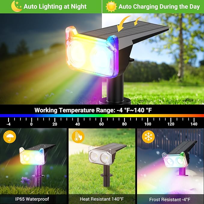 WdtPro Solar Color Changing Spot Lights, 8 Lighting Modes Solar Lights Outdoor - Image 4