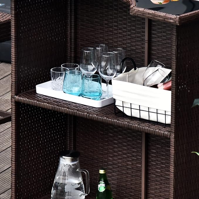 Outsunny 5 Pcs Rattan Wicker Bar Set, High Top Outdoor Table and Chairs - Image 7