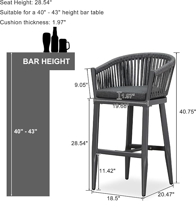 PURPLE LEAF Outdoor Bar Height Stools Set of 2 Patio Metal Modern Wicker Bar - Image 3