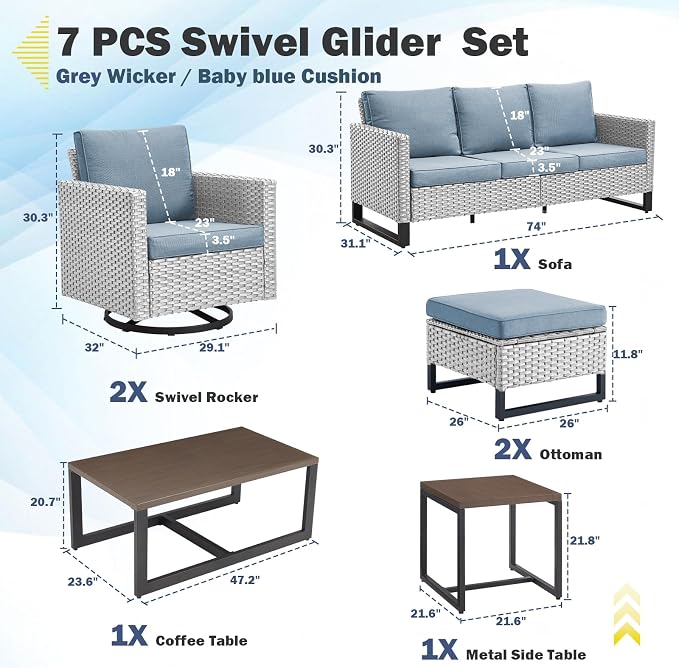 Belord 7 Piece Outdoor Furniture Patio Wicker Sofa Set, Oversize Outdoor Swivel - Image 2
