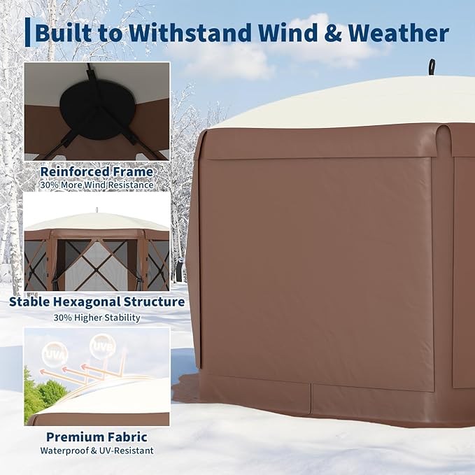 11.5x11.5FT 6-Sided Pop Up Gazebo Tent，One-Push Setup Canopy Tent - Image 2