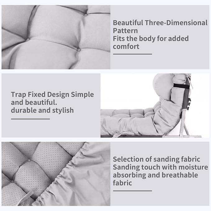 Tudomro 2 Pcs Light Gray 66'' Outdoor Chaise Lounge Cushion Waterproof Patio - Image 3
