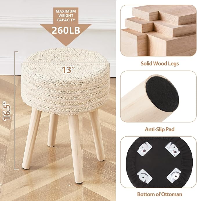 Cpintltr Round Ottoman Footstool Natural Seagrass Foot Stool Pouf Ottomans - Image 5