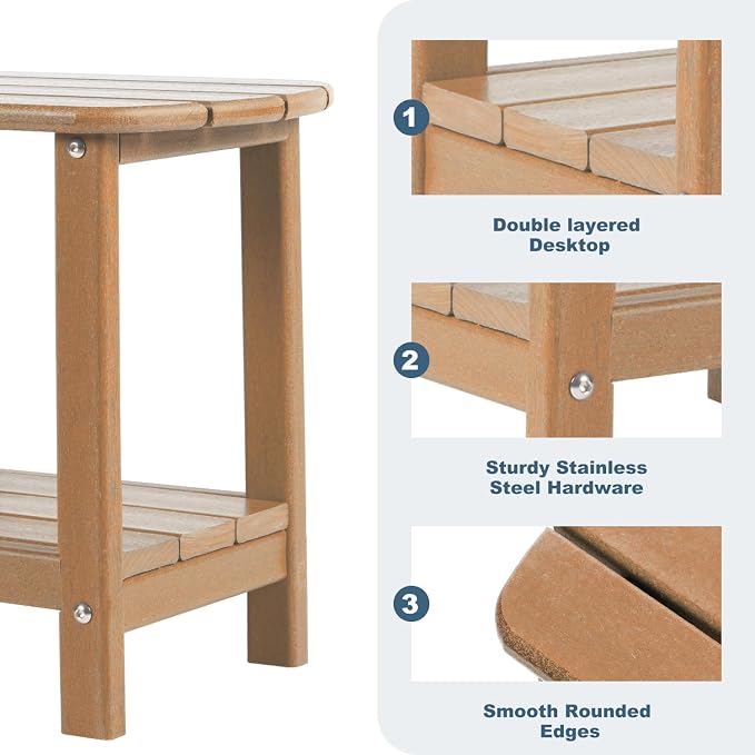 Adirondack Outdoor Side Table, 16.5” HDPE Small Patio Table - Image 3