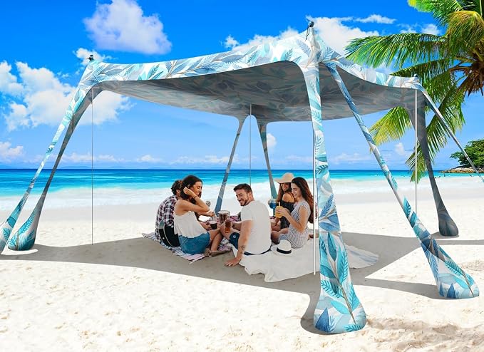 Beach Tent Sun Shelter 10x10ft Beach Canopy Easy Pop Up Sun Shade Portable by Wabolay