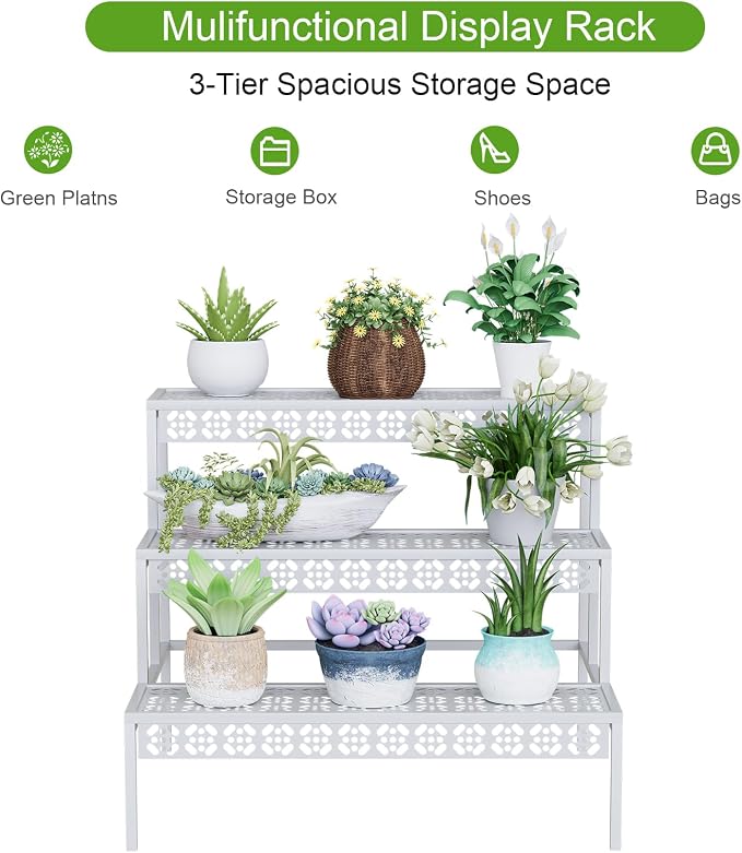 Garden 4 you 3 Tiers Metal Plant Stand, Rectangular Ladder Flower Pots Outdoor - Image 6