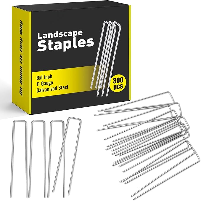 HongWay 300 Pack Landscape Staples 6 Inch, Galvanized Garden Staples Pins by HongWay