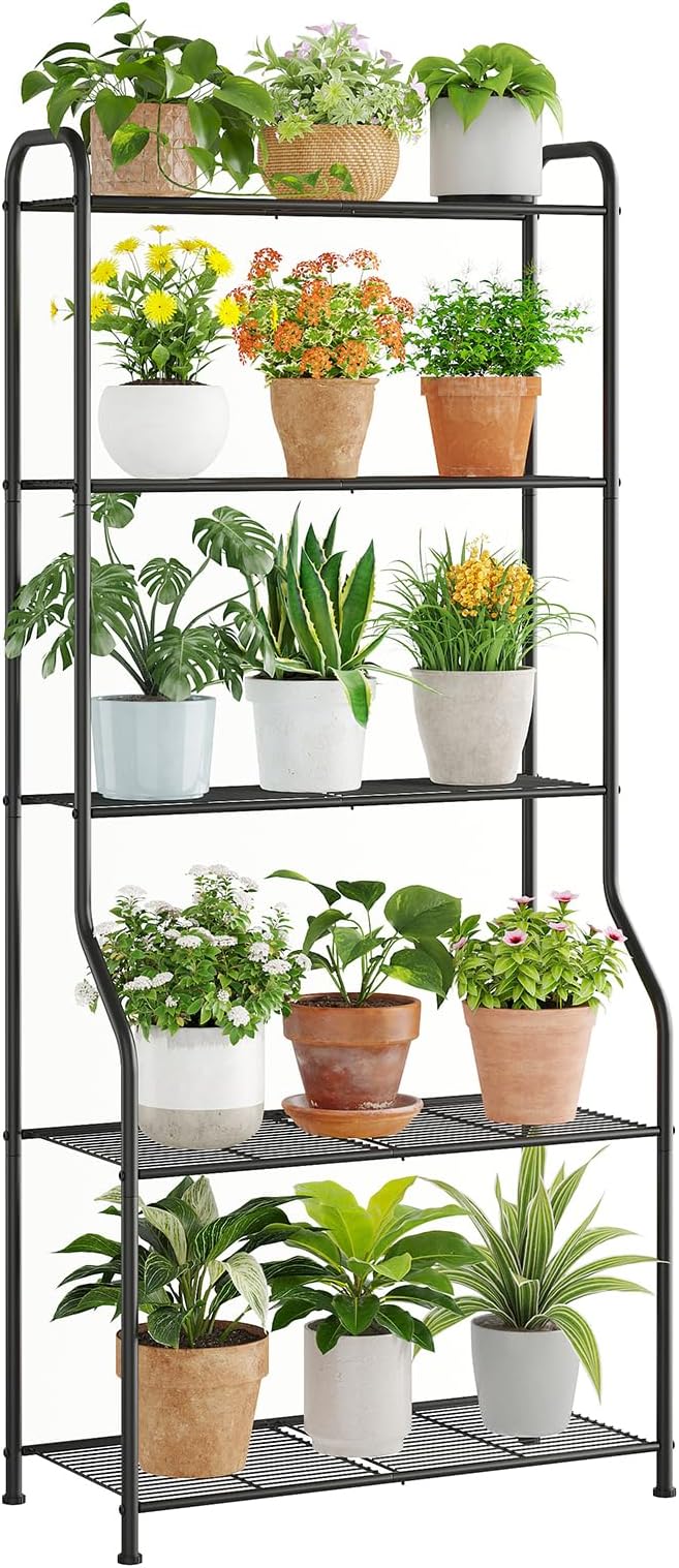 5-Tier Corner Plant Stand, Metal Black Flower Pot Rack, Indoor Outdoor Heavy by Unknown
