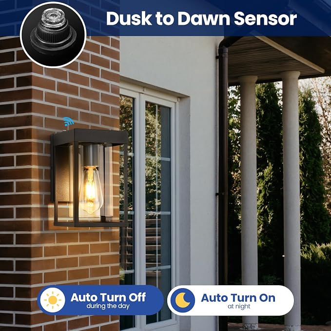 Outdoor Wall Lantern, Dusk to Dawn Outdoor Wall Sconce, Small Waterproof - Image 2