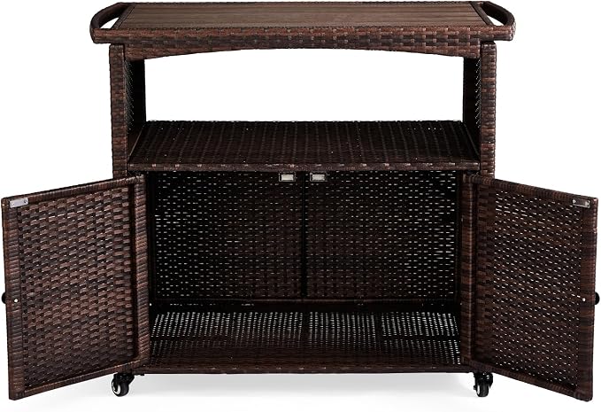 VINGLI Wicker Outdoor Bar Cart - Image 7