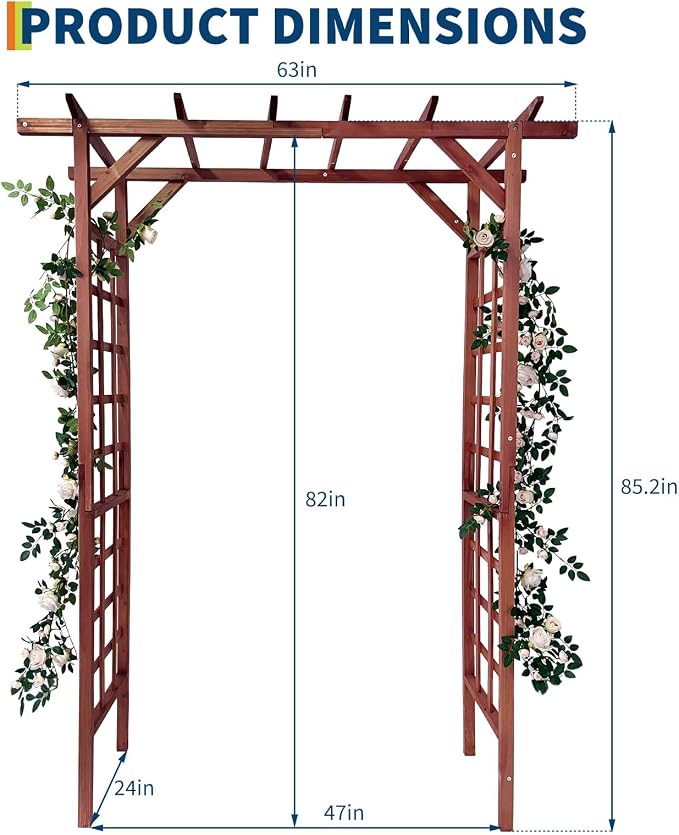 85 in Wooden Garden Arbor, Solid Fir Wood Trellis - Image 2