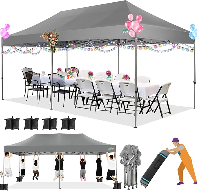 COBIZI 10x20 Heavy Duty Pop up Canopy Tent Easy Up Commercial Outdoor Canopy by COBIZI