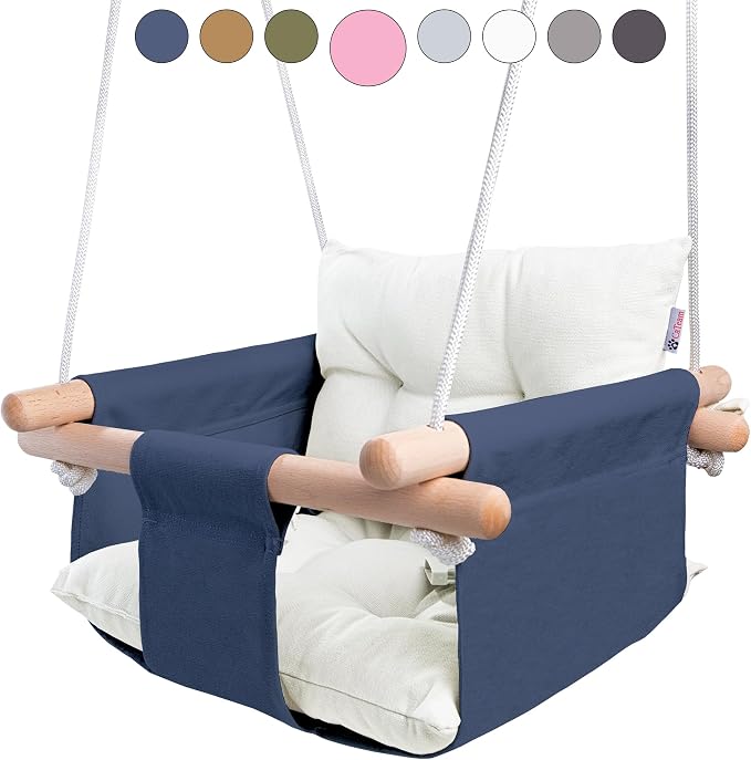 CaTeam - Canvas Baby Swing, Wooden Hanging Swing Seat Chair by CaTeam