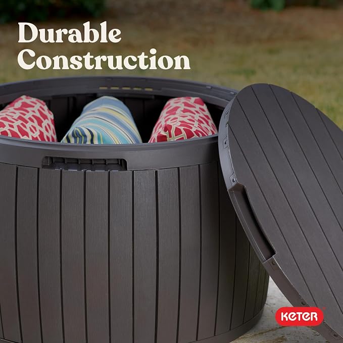 Keter Circa 37 Gallon Deck Box Organizer, Works as Ottoman Chair or Side Table - Image 11