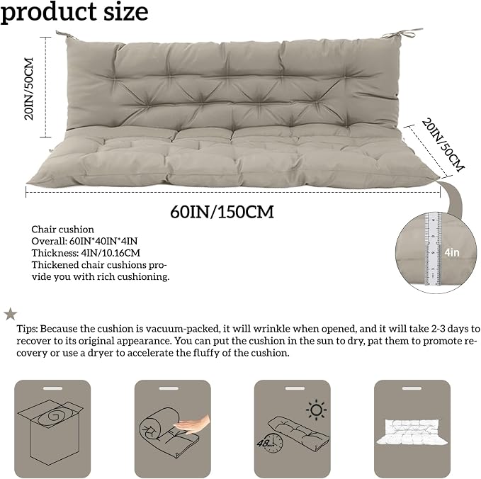 Outside Benches Cushion with Backrest, Thicken Waterproof Swing Cushions 2/3 - Image 5
