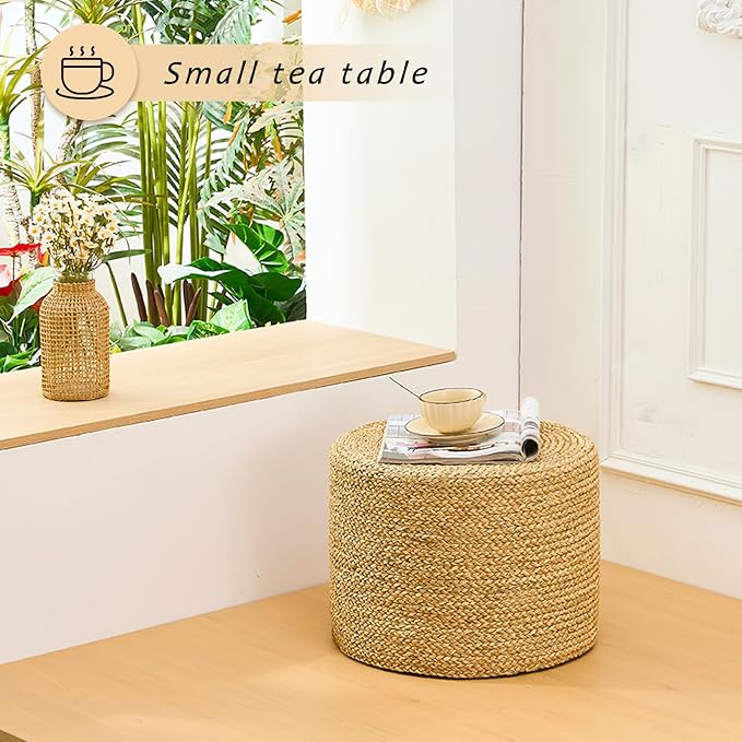 Handwoven Seagrass Ottoman Pouf, Round Outdoor Footstool - Image 4