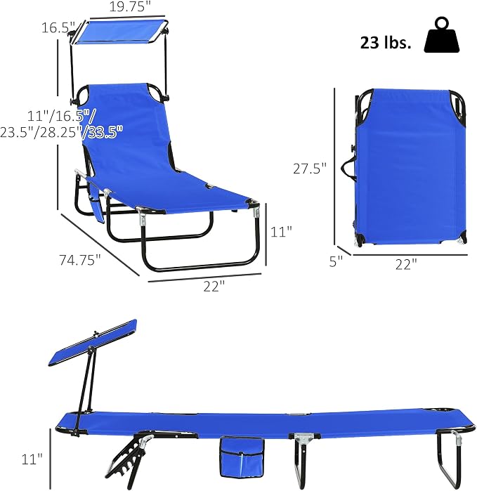 Outsunny Folding Chaise Lounge Pool Lounge Chairs Set of 2, Outdoor Sun Tanning - Image 3