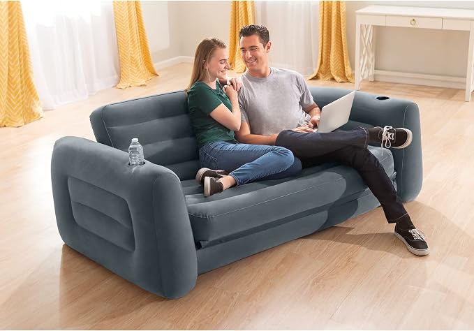 Intex Inflatable Pull-Out Sofa: Velvety Surface, 2-in-1 Valve - Image 8