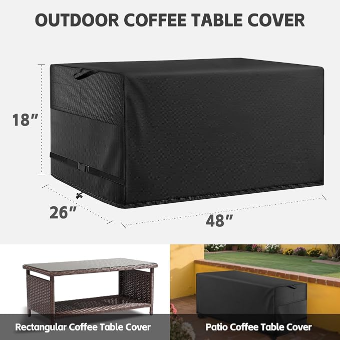 Patio Coffee Table Cover Black Heavy Duty Waterproof Cover 48" L x 26" W x 18" H - Image 2