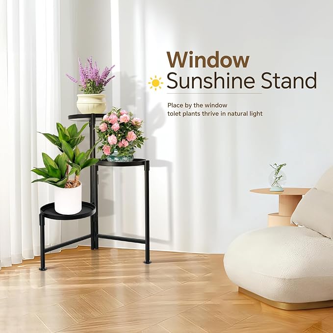 3 Tier Plant Stand Indoor, Metal Plant Shelf Outdoor, Foldable Corner Tall - Image 6