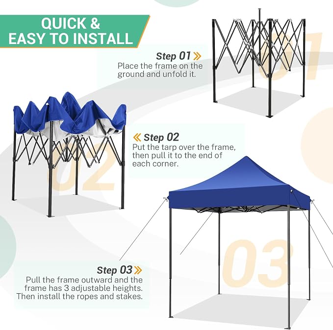 COBIZI 6.6x6.6 Pop up Canopy Tent Heavy Duty Without Sidewalls, Easy Set-up - Image 7