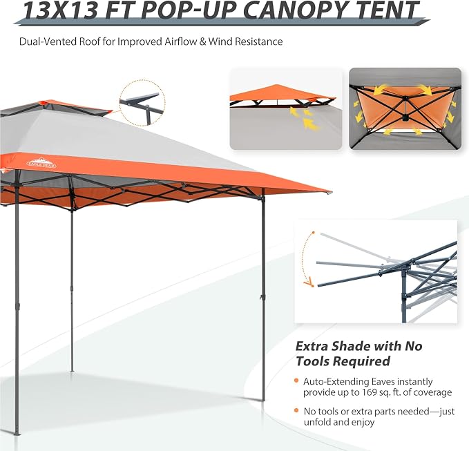 EAGLE PEAK 13x13 Straight Leg Pop Up Canopy Tent Instant Outdoor Canopy Easy - Image 7