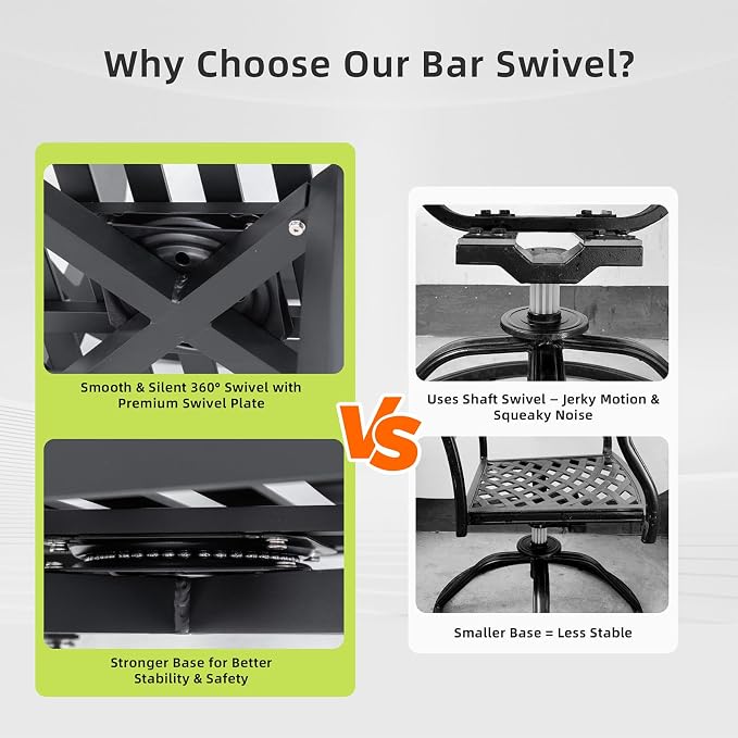 Modern Outdoor Bar Stools Set of 2 Swivel Patio Bar Chairs - Image 7