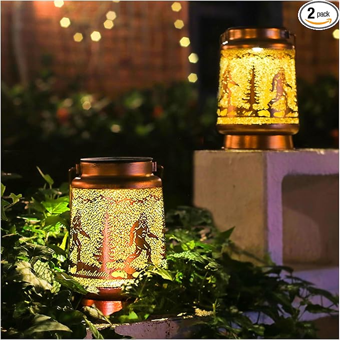 2 Pack Bigfoot Outdoor Solar Hanging Lanterns Waterproof LED Solar Lights Metal by TIGGSY